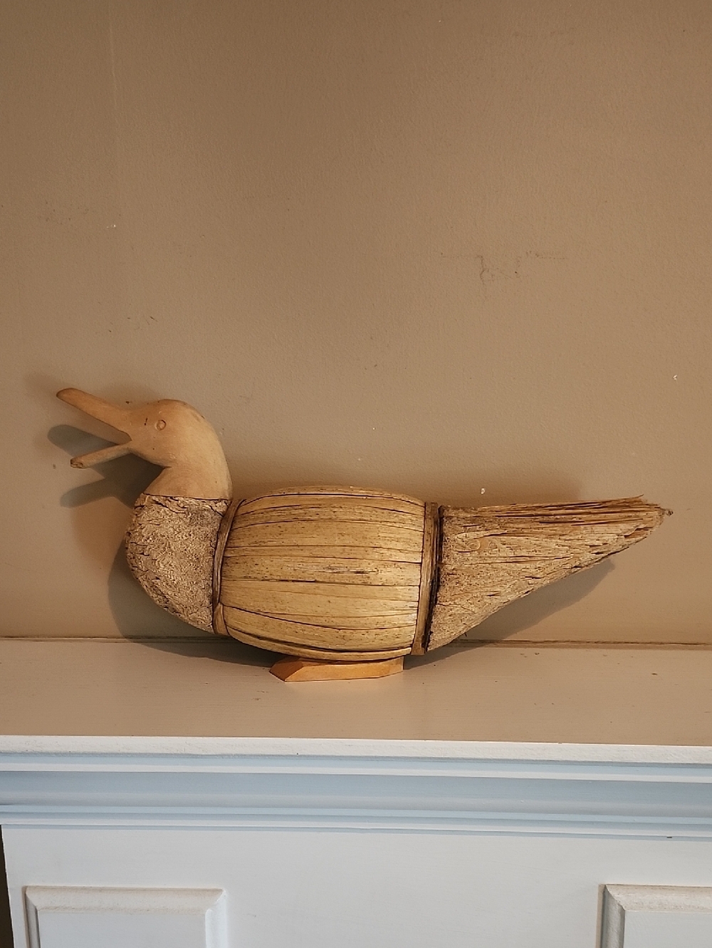 Vintage Folk Art Handcarved Corn Husk Wood Duck Decoy